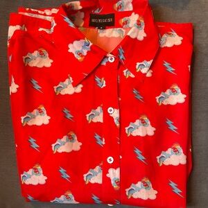 Red button down with Fun Print